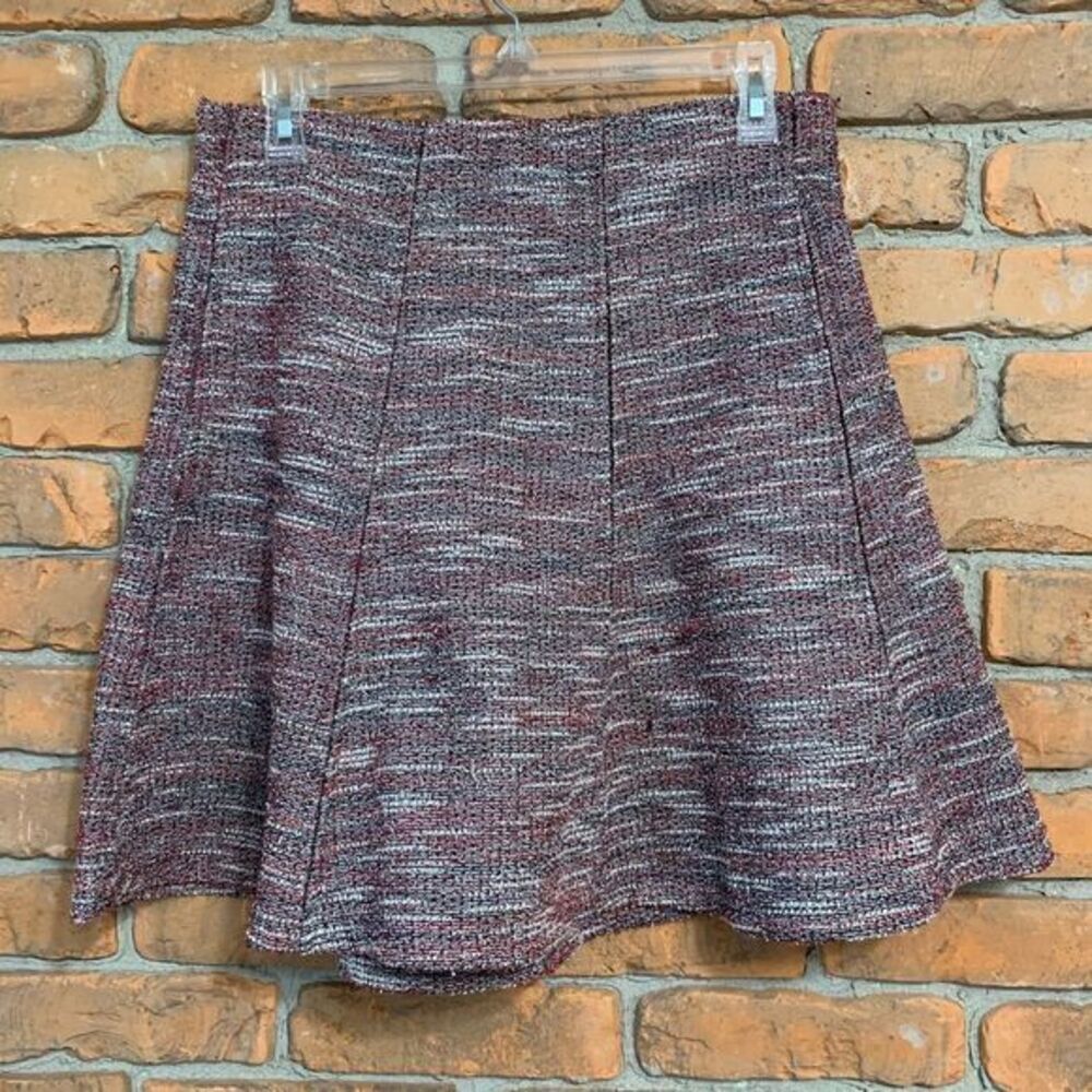 LOFT Skirt Size Small Burgundy Shimmer Textured Tweed A-Line Flared High Rise